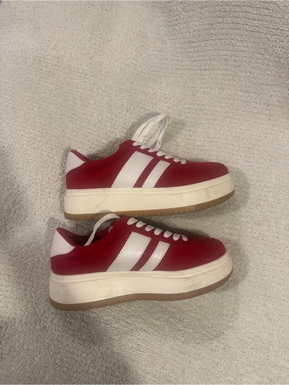 Red and White Platform Lace-Up Women's Sneakers